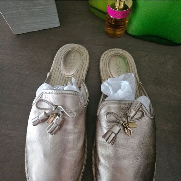 Coach Metallic Leather Mules/Espadrilles with Tassel Bow Accent - Picture 8 of 14